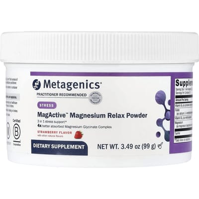 Metagenics, Poudre Relaxante au Magnésium MagActive™, Fraise, 3,49 oz (99 g)