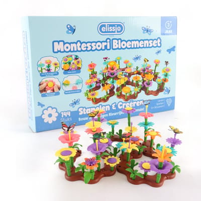 Elissio® - Bloemen Bouwset 144-delig – Montessori Kinderspeelgoed vanaf 3 Jaar – Creatief Speelgoed - Educatief Speelgoed – Voor Meisjes en Jongens - bloemenbouwset - Open ended speelgoed - Kleuter speelgoed