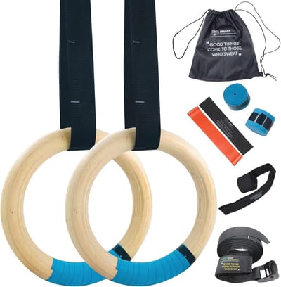 Houten Gymnastiekringen met Verstelbare Riemen en Antislip Handtape - Ideaal voor Thuis en Buiten