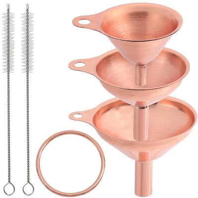 Ronte - Roestvrijstalen trechters set in rose goud - 3 stuks - Food grade - Klein, medium, groot - Inclusief reinigingsborstels - Multifunctioneel keukengerei - Voor vloeistoffen en droge ingrediënten transport - Duurzaam.