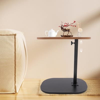 Venzor - In Hoogte Verstelbare C‑Vormige Bijzettafel – 45‑80 cm – Draaibaar & Kantelbaar Tafelblad 45×30 cm – Houten Top & Metalen Frame – Draagbare Laptop- en Bedtafel