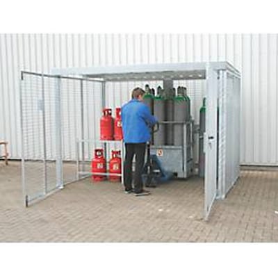 Gasflessencontainer, voor buiten, zonder dak, met dubbele vleugeldeur, thermisch verzinkt, voor 104 flessen