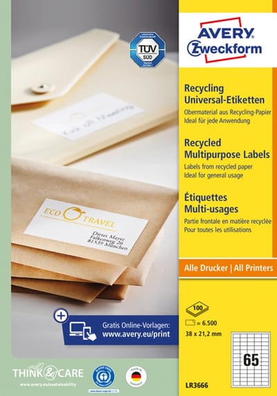 Avery printeretiketten Recycled universele etiketten, 38 x 21.2mm