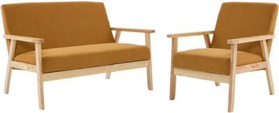 sweeek - Tweezits bankje en fauteuil van hout met corduroy zitting - isak