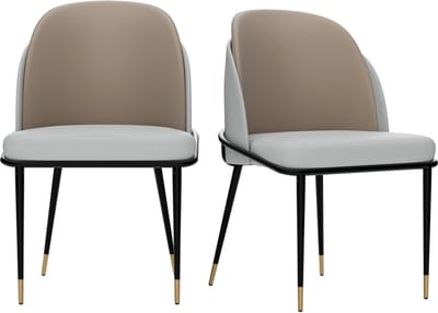 FATIVO Eetkamerstoelen - Set van 2 - Beige & witgrijs - Gepolstered Microvezel - H80.5cm - Max. Draagvermogen 150KG