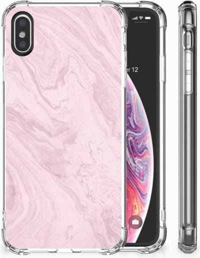 Apple iPhone X | Xs Anti-Shock Hoesje Marble Pink - Origineel Cadeau Vriendin