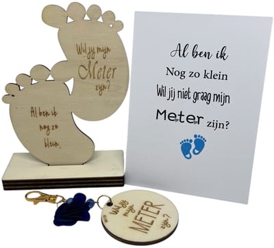 Geschenkbox Wil jij mijn METER zijn? | BLAUW | voetjes | sleutelhanger | meter vragen | meter worden | peettante vragen | peettante worden | cadeau | doosje met een vraag