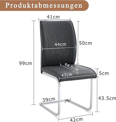 Eetkamerstoelen 2 Stuks HomeByNicole – Moderne Grijze Kunstleren Stoelen met Metalen Frame en Voetsteun – Comfortabele Design Stoelen voor Keuken, Eettafel, Bar, en Woonkamer – Max. Belastbaar 100kg
