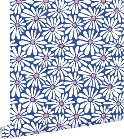 ESTAhome behang madeliefjes blauw en roze - 53 cm x 10.05 m - 131150