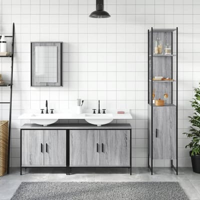 vidaXL - 4-delige - Badkamermeubelset - bewerkt - hout - grijs - sonoma - eikenkleur