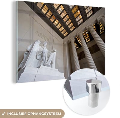 ® Glasschilderij 180x120 cm - Schilderij acrylglas - Het Lincoln Memorial en het mooie dak - Foto op glas - Muurdecoratie woonkamer - Wanddecoratie slaapkamer - Schilderijen