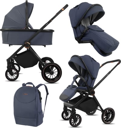 BabyLux® Kinderwagen 2in1 CASTOR, Opvouwbare Lichtgewicht Kinderwagenset Incl. Reiswieg, Buggy Sportzitje, Luiertas En Meer Accessoires, 4 Verstelbare Standen, 0-22kg (0-4 Jaar), Uv-Bescherming 50+