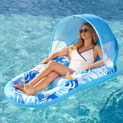 Unyqoos® Opblaasbare Zwembad Loungestoel met Zonnedak en Bekerhouders voor Ultieme Ontspanning