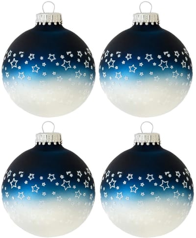 Krebs Kerstballen - 4 stuks - glazen - blauw-wit - met sterren - 7 cm