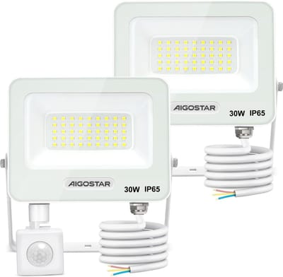 LED Buitenlamp met Bewegingssensor, 2 Stuks, 30W, 2750 LM, IP65 Waterdicht, Koud Wit