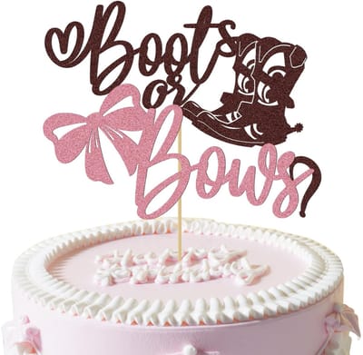 Dailygoods- Taarttopper Laarzen/Strikken - Gender Reveal Decoratie - Babyshower Feestdecoratie - Cowboy/Cowgirl Thema - Professioneel Gemaakt van Karton - Taartdecoratie