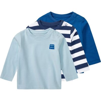 lupilu 3 baby shirts (50/56, Strepen/blauw/lichtblauw)