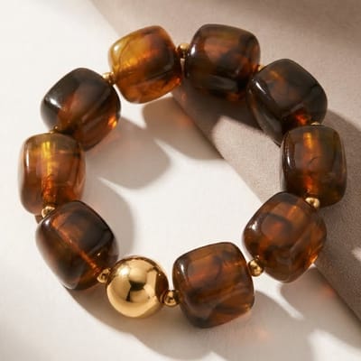 Lundholm luxe Armband Dames Kralen Bruin Grote Kralenarmband - Premium Stainless Steel Jewellery Kralenarmband Acryl - my Floor Serie - in Luxe Geschenkverpakking - Vrouwen Cadeautjes