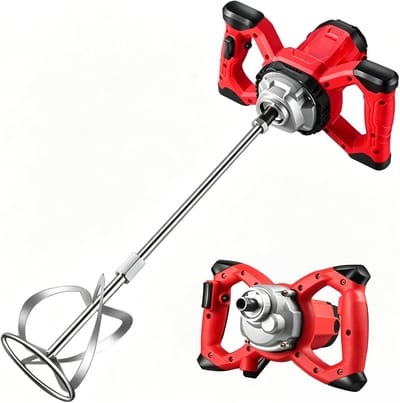Elektrische Mixer - Verstelbare Handroermachine - Bouwmaterialen Mengen - Dubbele Handgreep - 2400W - Rood