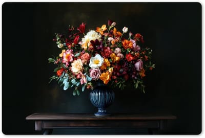 Placemats 45x30 cm - Placemat kunststof - 1 stuk - Groot - Bloemen - Vaas - Boeket - Borden onderleggers - Decoratie voor op tafel - Keuken tafeldecoratie accessoires - Vinyl onderlegger - Tafelversiering