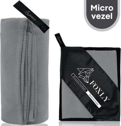 FOXLY® Microvezel Handdoek 100x200 - Strandlaken - Badlaken - Reishanddoek Sneldrogend - Donkergrijs