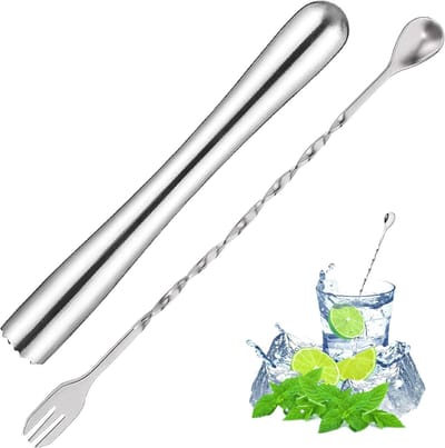 Cocktailstampers Set van 2 - Professionele Staal Muddler en Lepel voor Perfecte Cocktails