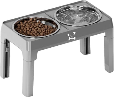 Verhoogde Hondenvoerbak - Honden Voerstation - Comfortabel Eten - 5 Hoogte Niveaus - 44.5 x 25 x 9 cm - Grijs