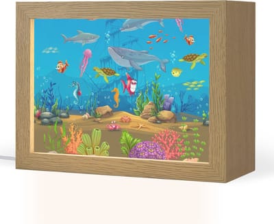 Nachtlampje 20x15 cm - Kinder lampje - Zeedieren - Onderwaterwereld - Oceaan - Onderwater - Tafellamp kinderkamer - Slaapkamer lamp - Bedlamp kinderen - Kinderlampje stopcontact - Wandlamp babykamer - Nachtlampjes