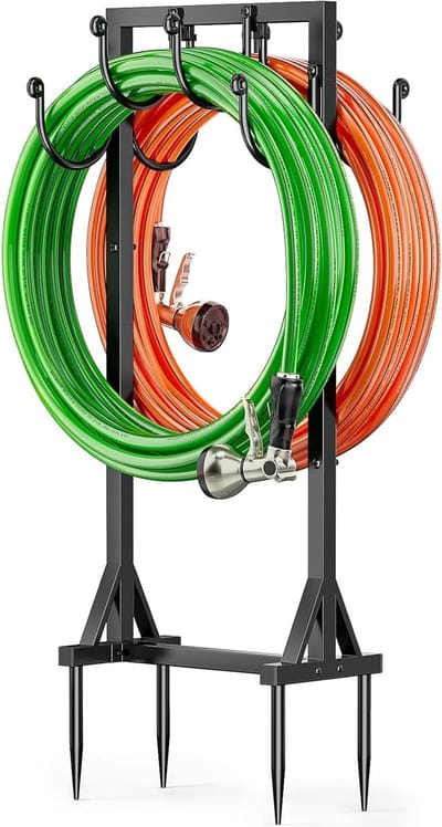Dubbelzijdige Tuinslanghouder van 116 cm, Vrijstaand en Verwijderbaar, Sterke Metalen Stand met Haken voor Tuin en Buitenruimte