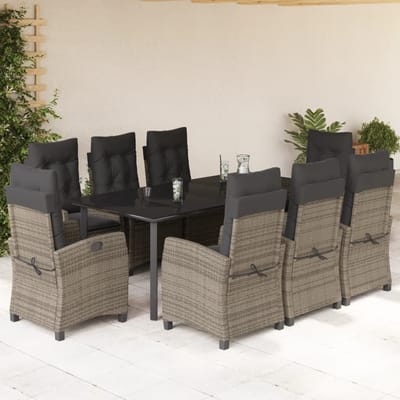 vidaXL - 9-delige - Tuinset - met - kussens - poly - rattan - grijs