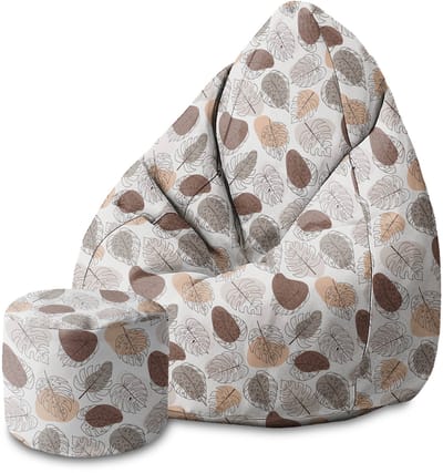 DreamRoots Velvet Zitzak voor Volwassenen – Luxe Beanbag met Voetsteun en Afneembare Hoes – Inclusief Vulling – 80x80x120 cm - Monstera Lineart