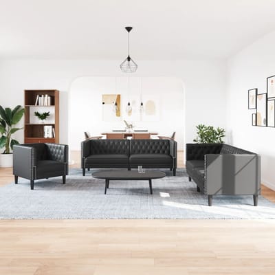vidaXL - 3-delige - Loungeset - Chesterfield-stijl - kunstleer - zwart