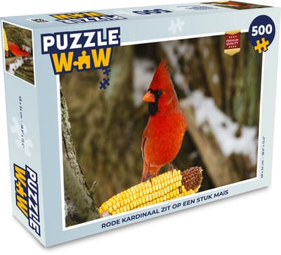 Puzzel Rode kardinaal zit op een stuk maïs - Legpuzzel - Puzzel 500 stukjes