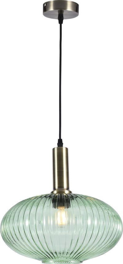 Olucia - CHARLOIS - Hanglamp - Groen / Goud - Vorm: Ovaal