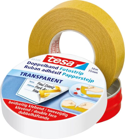 2x Tesa dubbelzijdige foto tape in blik 10 meter - Huishouding - Hobbymateriaal/benodigdheden - Tesa - Dubbelzijdig tape - Tape voor o.a. foto's, tekeningen en kaarten
