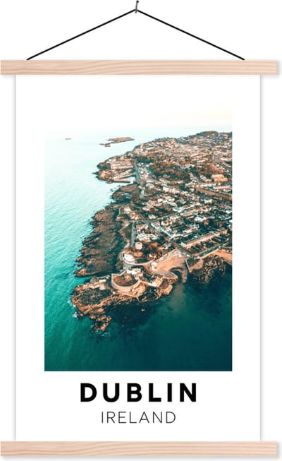 Posterhanger incl. Poster 40x60 cm - Schoolplaat - Ierland - Dublin - Zee - Textielposter - Blanke latten