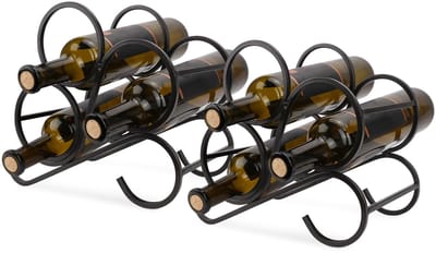Flessenrek voor 8 flessen, metaal, zwart, wijnflessenhouder, wijnrek, kleine flessenhouder, wijnflessen, rek, decoratie voor koelkast, bar, kelder, woonkamer, keuken