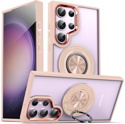 Hoesje Geschikt voor Samsung Galaxy S24 Ultra hoesje Transparant Rose Goud - kickstand Draaibare Ring Houder