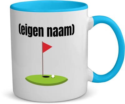 Akyol - golf hole vlag met eigen naam koffiemok - theemok - blauw - Golf - golfers - leuk cadeau voor iemand die houd van golfen - cadeau - kado - 350 ML inhoud
