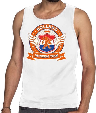 Wit Holland drinking team tankop / mouwloos shirt rwb heren - Nederland/supporter kleding S