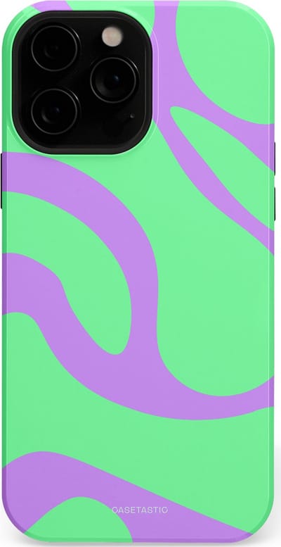 Casetastic Hoesje Geschikt voor Apple iPhone 13 Pro Max Magsafe - Stijlvolle Beschermende Duo-layer Case - Pastelgolven Mint-Lila