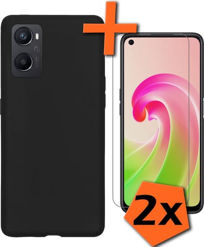 Hoes - Met 2x Screenprotector - Geschikt voor OPPO A76 - Sterk & Shockproof - Back Cover - Siliconen Case - Telefoon Hoes - Zwart