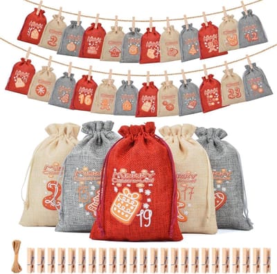 Adventskalender om te vullen, voor kinderen, vrouwen en mannen, adventskalenderzakjes, kerstkalender om te vullen, 18 x 13 cm, grote kerstkalender zelf 24