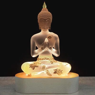Boeddha Standbeeld met LED Lichtbasis - 6,7 Inch Zittende Kleine Beeldjes voor Meditatie en Decoratie