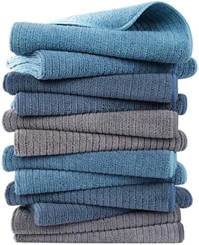 PromoHome Premium Microvezel Keukendoeken Set - 12 Stuks - Ultra Absorberende Geribbelde Badstof Keukenhanddoeken voor Droog- en Poetswerk - Blauw - 40,6 x 71,1 cm