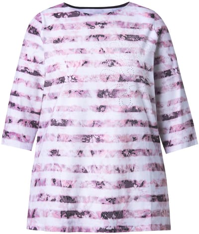 Ulla Popken - Dames - Shirt A-lijn boothals 3/4-mouwen Pima-katoen - Bosbes - Maat 50+