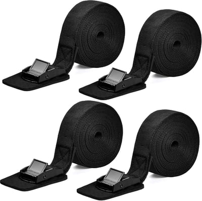 Set van 4 Spanbanden met Klem - 3 Meter Lang en 2,5 cm Breed - Zwart - Verstelbaar voor Fiets, Motor en Bagage