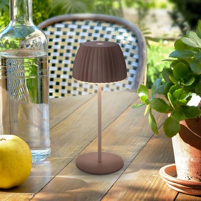 BRILONER Champ mini - Oplaadbare Mini Tafellamp - snoerloze lamp - met touch dimbaar - voor binnen en buiten - german design award winner 2025 - bruin - Ø8,5 x 20cm