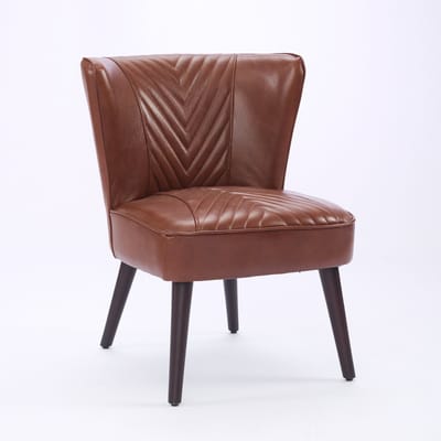 Lounge Stoel - Echt Leder - Bruin - Zonder Armleuningen - Massief Rubberhout Voet - Moderne Comfortstoel