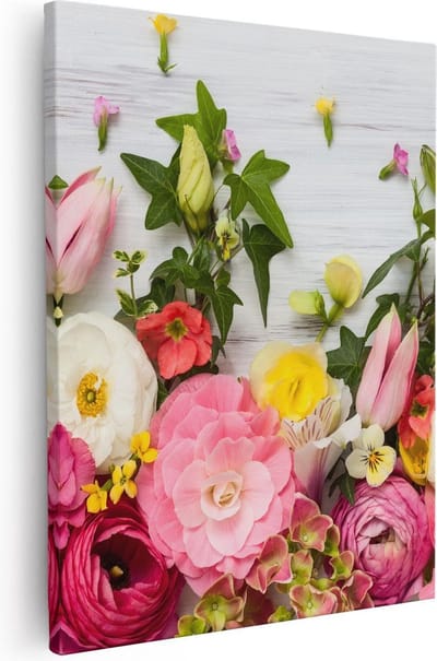 Artaza Canvas Schilderij Bloemen Stilleven - 40x50 cm - Muurdecoratie Boeket - Wanddecoratie Woonkamer - Schilderijen Op Canvas
